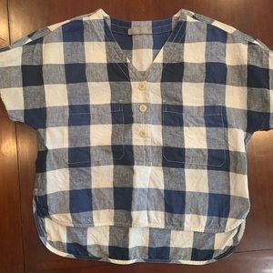 Everlane the Linen Utility Shirt in Navy Gingham